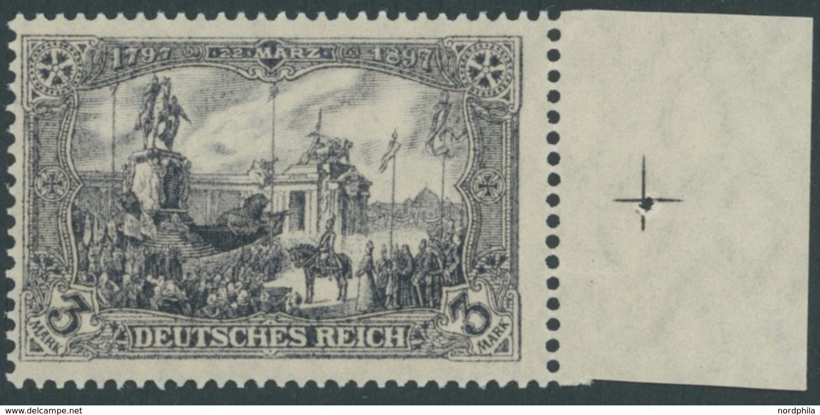Dt. Reich 96AII **, 1919, 3 M. Kriegsdruck, Gezähnt A, Postfrisch, Rechtes Randstück, Pracht, Gepr. Jäschke, Mi. (900.-) - Altri & Non Classificati