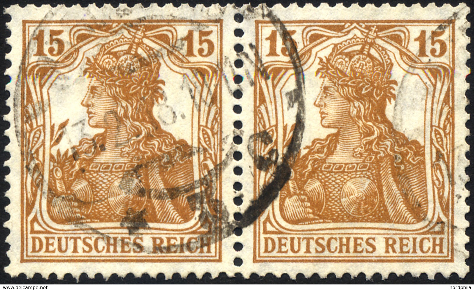 Dt. Reich 100a Paar O, 1916, 15 Pf. Hellgelbbraun Im Waagerechten Paar, üblich Gezähnt Pracht, Mi. 100.- - Used Stamps