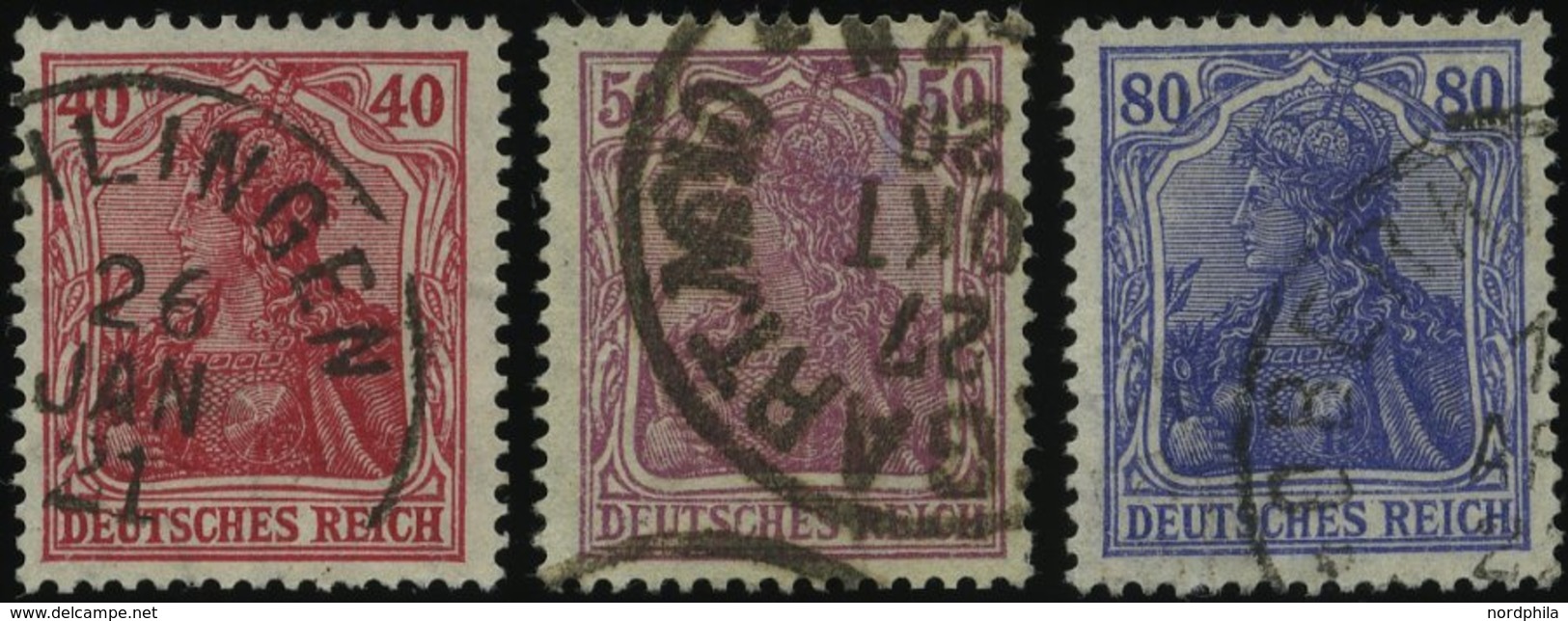 Dt. Reich 145/6,149I O, 1920, 40, 50 Und 80 Pf. Germania, Type I, 3 Prachtwerte, Gepr. Tworek, Mi. 150.- - Usati