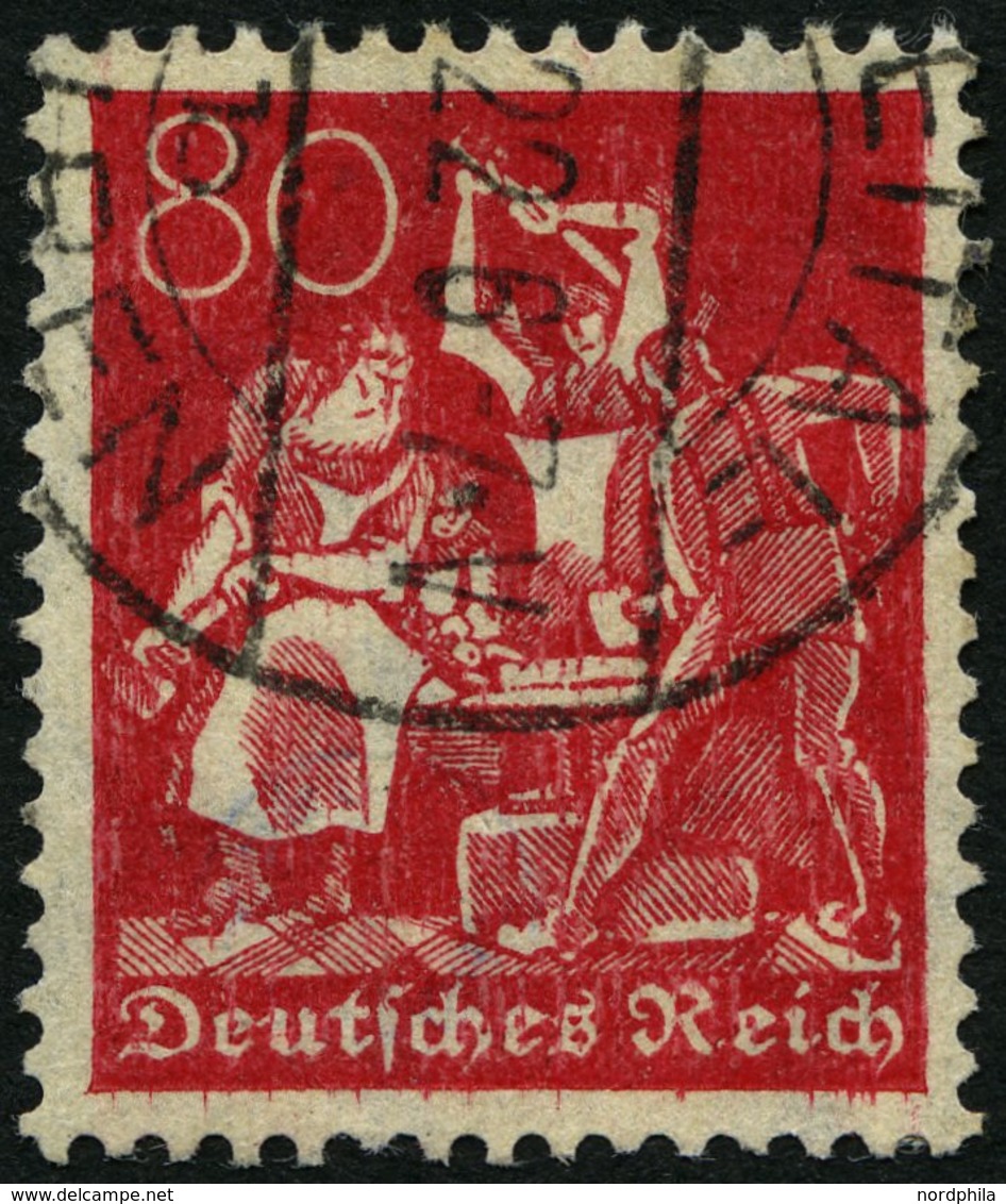 Dt. Reich 186 O, 1922, 80 Pf. Rosarot, Wz. 2, Pracht, Gepr. Peschl, Mi. 75.- - Usati