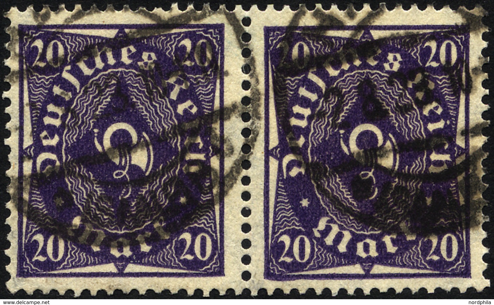 Dt. Reich 230W/230W O, 1923, 20 M. Schwarzgrauviolett, Walzendruck, Im Waagerechten Paar, Pracht, Gepr. Infla, Mi. 130.- - Usati