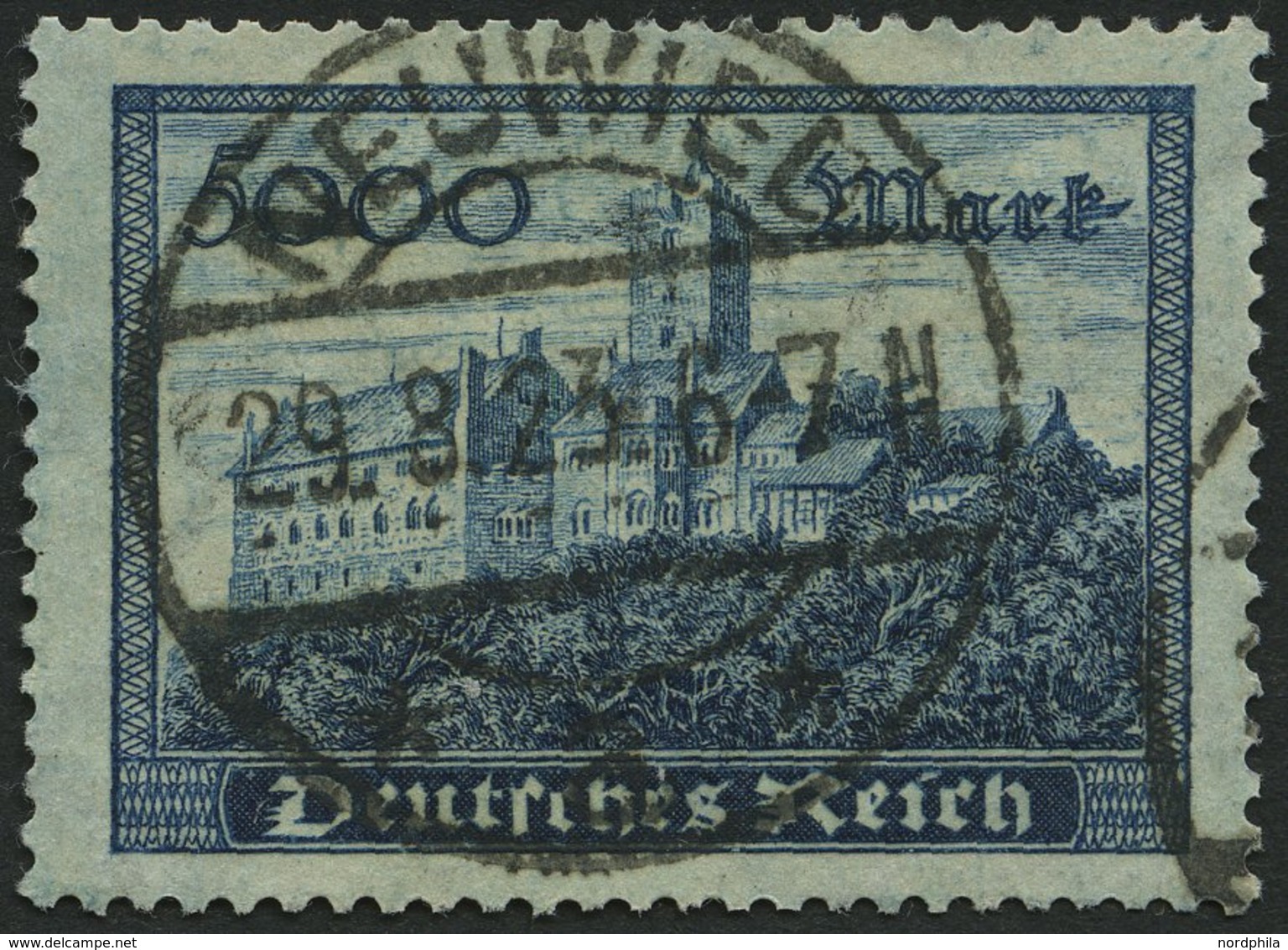 Dt. Reich 261b O, 1923, 5000 M. Dunkelgrünlichblau, üblich Gezähnt Pracht, Gepr. Infla, Mi. 100.- - Used Stamps