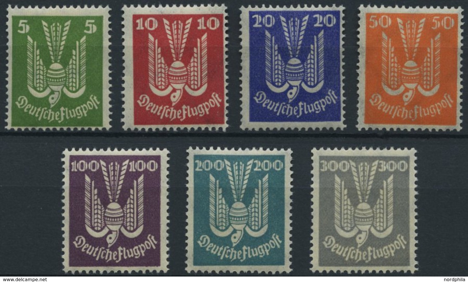 Dt. Reich 344-50 *, 1924, Holztaube, Falzrest, Prachtsatz, Mi. 260.- - Other & Unclassified