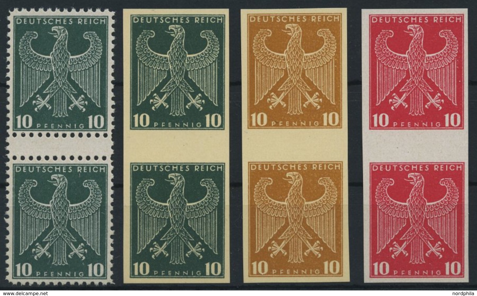 Dt. Reich ZS P (*), 1924/6, Essays Von S. V. Weech: 10 Pf. Reichsadler In Dunkelgrün (gezähnt Und Ungezähnt), Ocker Und  - Altri & Non Classificati