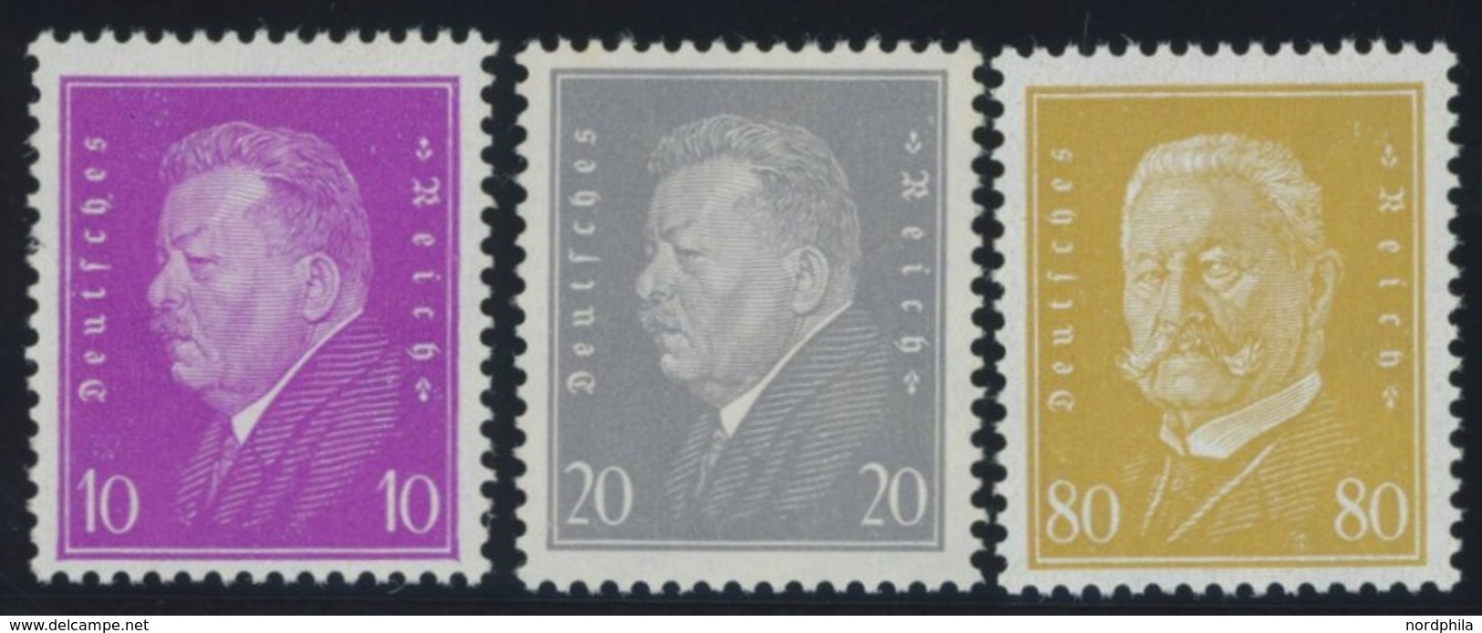 Dt. Reich 435-37 **, 1930, Reichspräsidenten, Postfrischer Prachtsatz, Endwerte Gepr. Schlegel, Mi. 180.- - Other & Unclassified