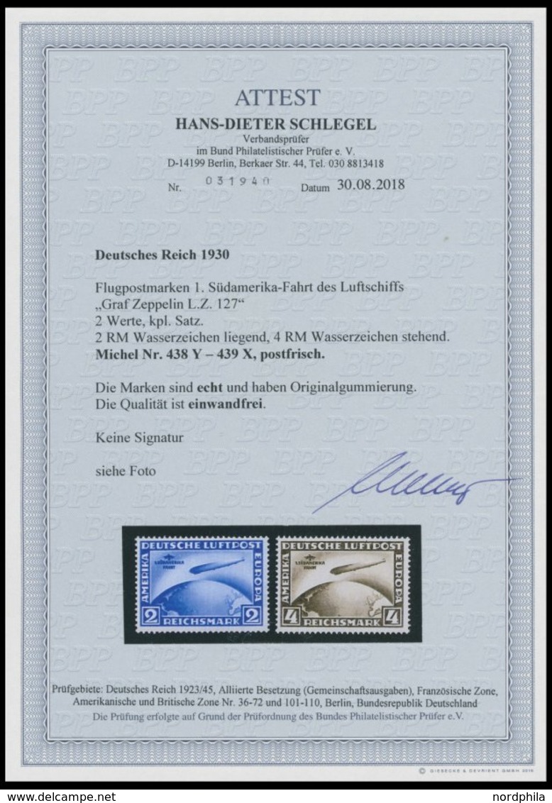 Dt. Reich 438Y,439X **, 1930, 2 M. Südamerikafahrt, Wz. Liegend Und 4 M. Südamerikafahrt, Wz. Stehend, Postfrisch, Prach - Other & Unclassified