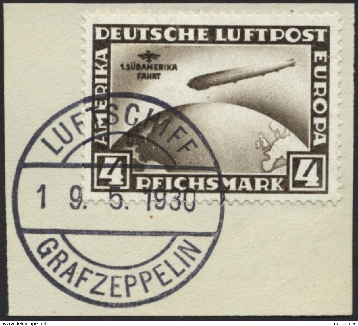 Dt. Reich 439X BrfStk, 1930, 4 RM Südamerikafahrt, Wz. Stehend, Prachtbriefstück, Mi. (400.-) - Other & Unclassified