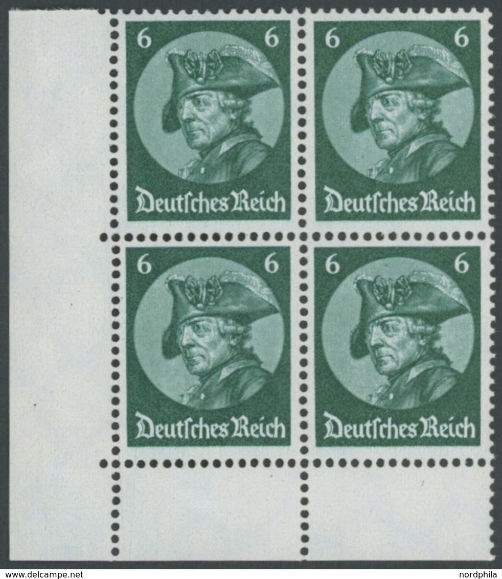 Dt. Reich 479 VB **, 1933, 6 Pf. Friedrich Der Große Im Linken Unteren Eckrandviererblock Aus Markenheftchenbogen, Unter - Other & Unclassified