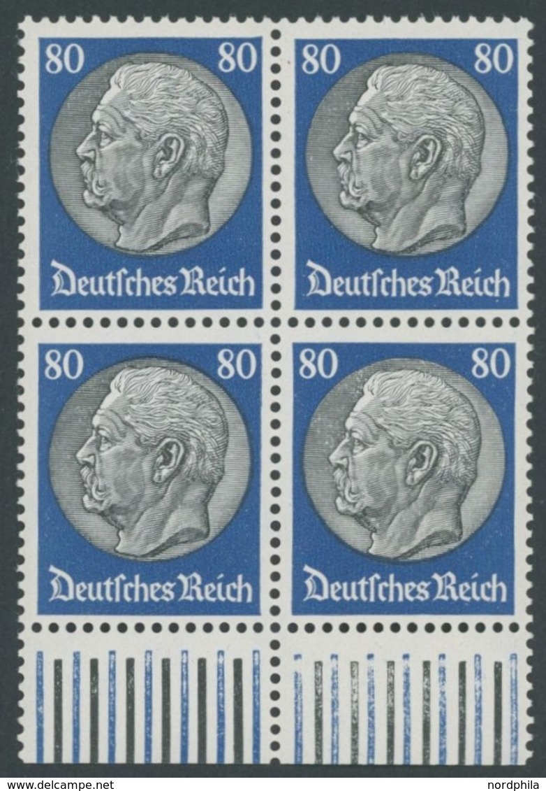 Dt. Reich 494 VB **, 1933, 80 Pf. Hindenburg, Wz. 2, Im Unterrandviererblock, Postfrisch, Pracht, Mi. 120.- - Andere & Zonder Classificatie