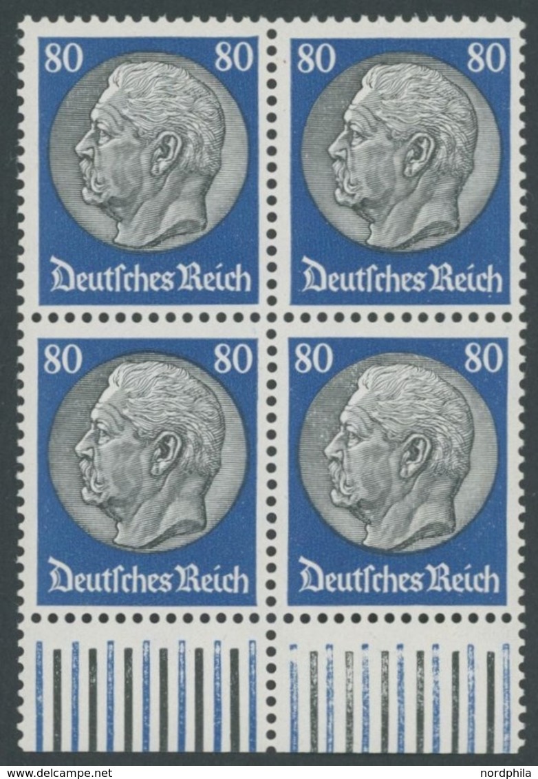 Dt. Reich 494 VB **, 1933, 80 Pf. Hindenburg, Wz. 2, Im Unterrandviererblock, Postfrisch, Pracht, Mi. 120.- - Altri & Non Classificati