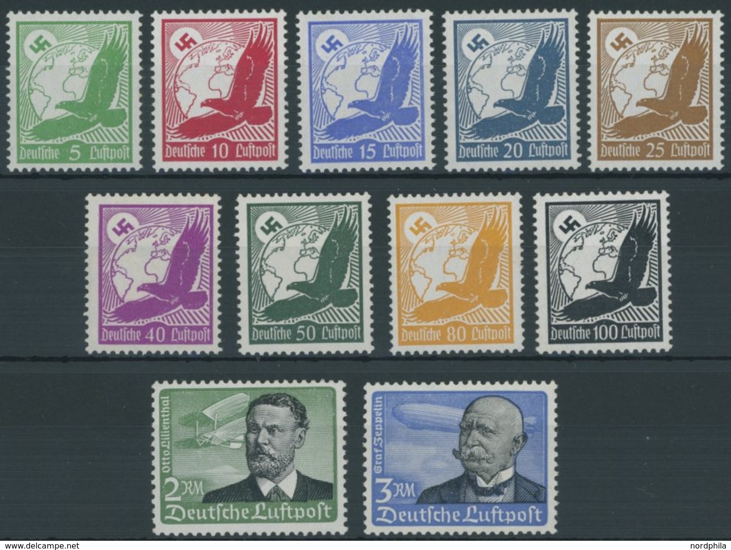 Dt. Reich 529-39x **, 1934, Flugpost, Senkrechte Gummiriffelung, Postfrischer Prachtsatz, Endwert Gepr. Schlegel, Mi. 80 - Other & Unclassified