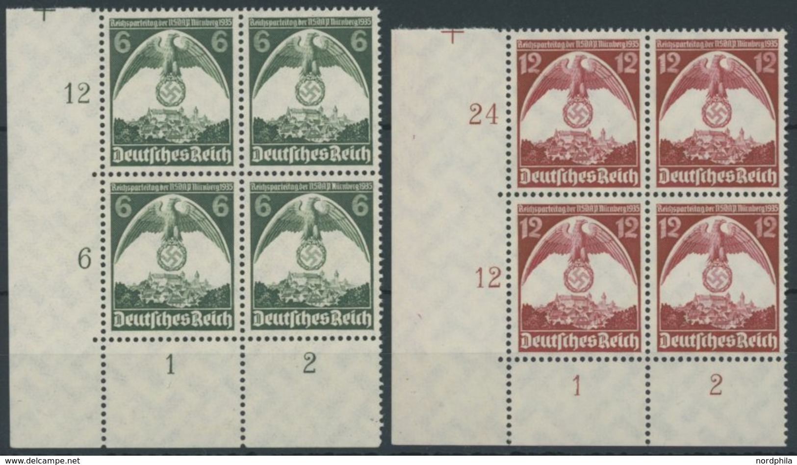 Dt. Reich 586/7 VB **, 1935, Nürnberger Parteitag In Unteren Linken Eckrandviererblocks, Postfrisch, Pracht - Other & Unclassified