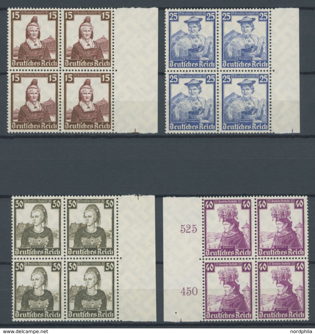 Dt. Reich 588-97 **, 1935, Trachten In Viererblocks Mit Seitenrand, Postfrischer Prachtsatz, Mi. 720.- - Other & Unclassified