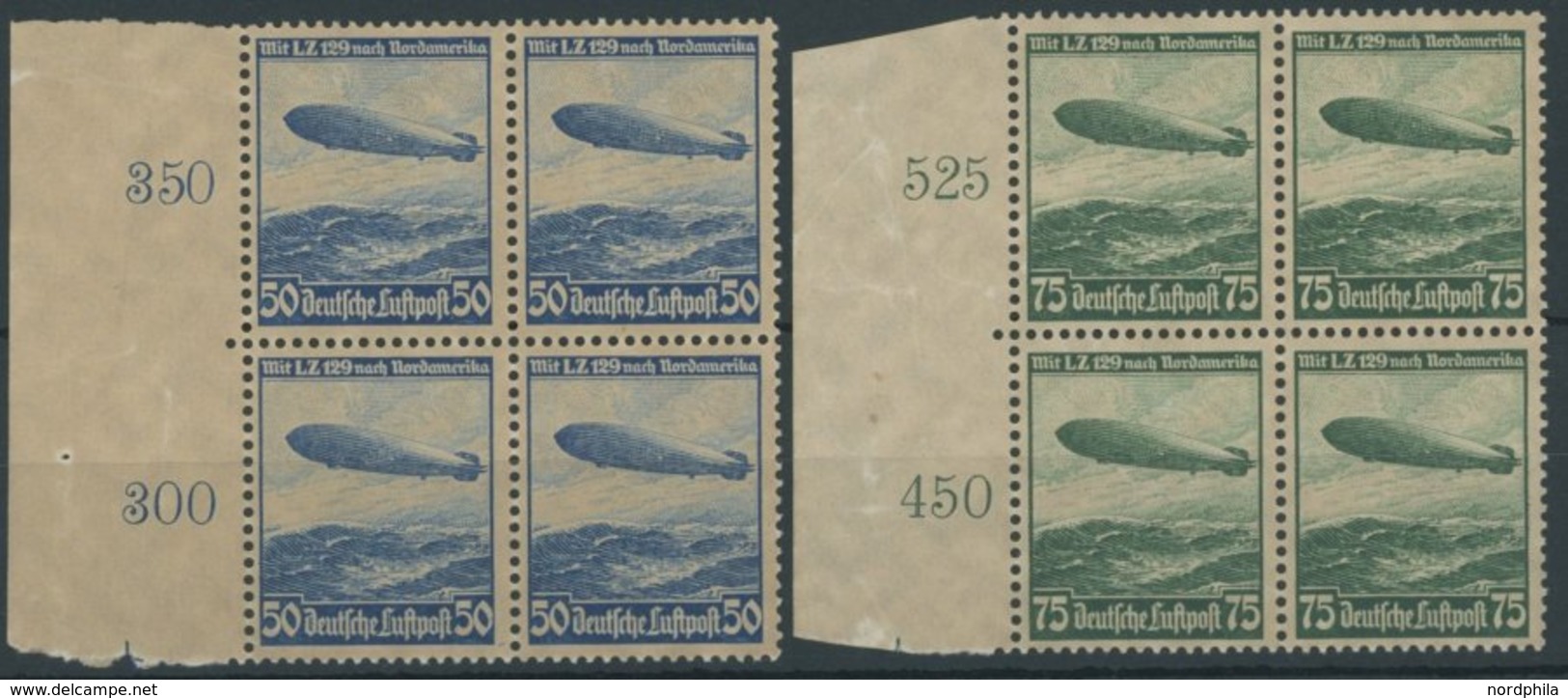 Dt. Reich 606/7X VB **, 1936, Luftschiff Hindenburg In Postfrischen Randviererblocks, Pracht - Andere & Zonder Classificatie