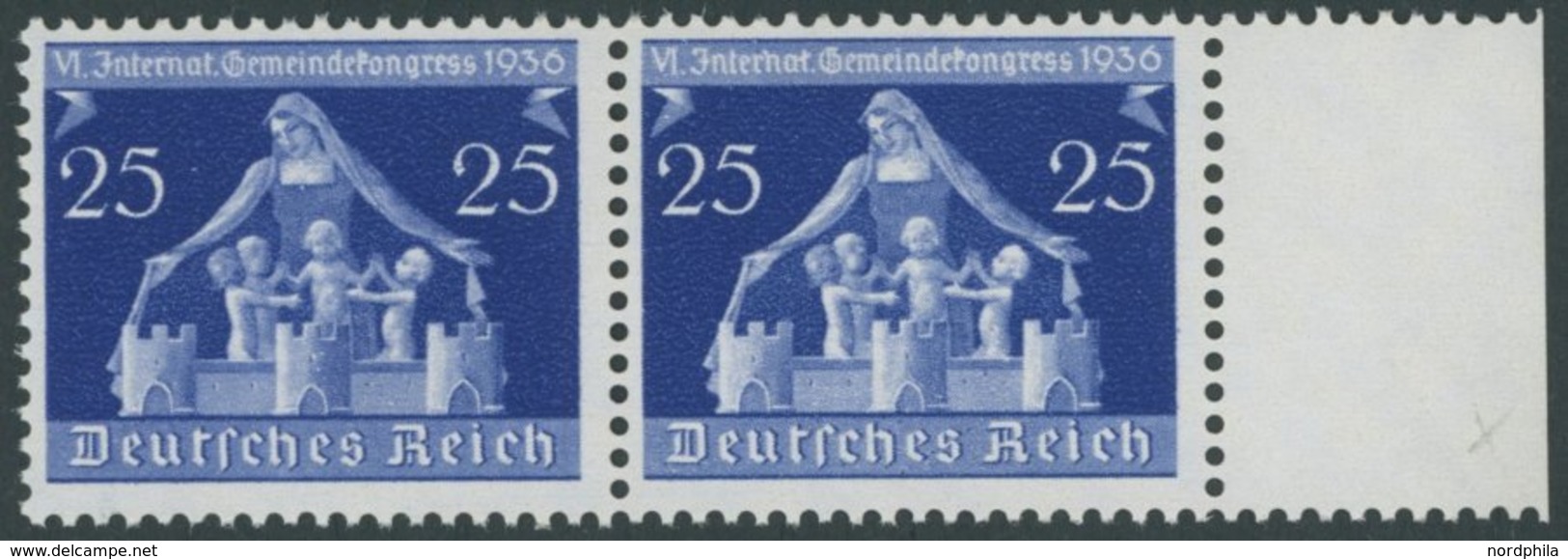 Dt. Reich 620I **, 1936, 25 Pf. Gemeindekongress Mit Plattenfehler Interhat Statt Internat, Im Paar Mit Normaler Marke,  - Other & Unclassified