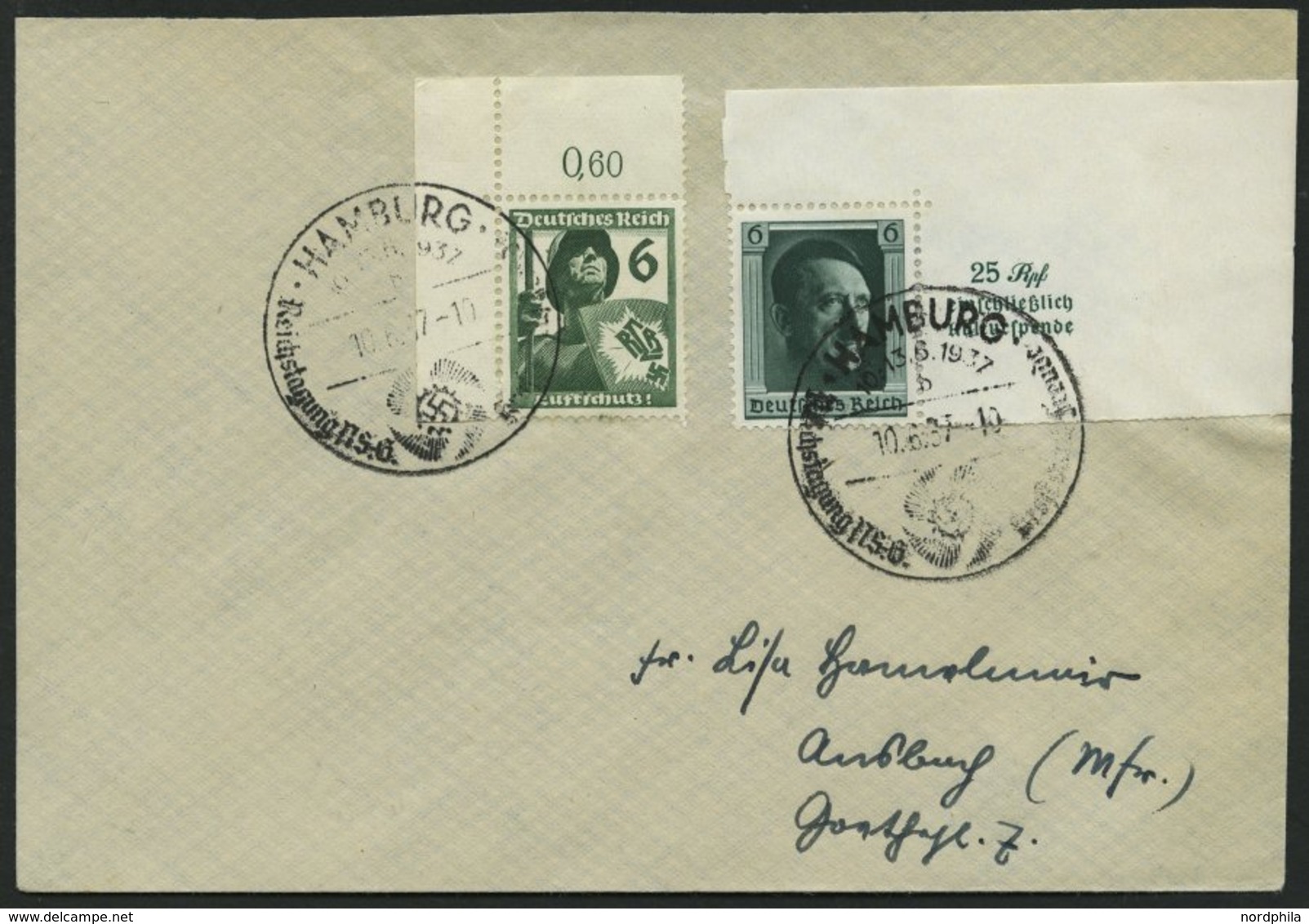 Dt. Reich 644,648 BRIEF, 1937, 6 Pf. Luftschutz Aus Der Oberen Bogenecke Und 6 Pf. Einzelmarke Block, Sonderstempel, Pra - Other & Unclassified