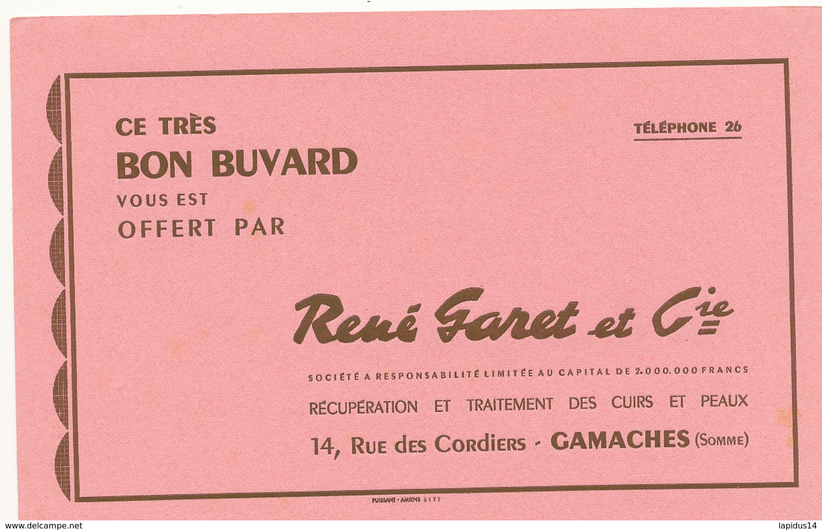 BU 1549 -/  BUVARD    RENE GARET ET Cie  TRAITEMENT DES CUIRS ET PEAUX - Textile & Vestimentaire