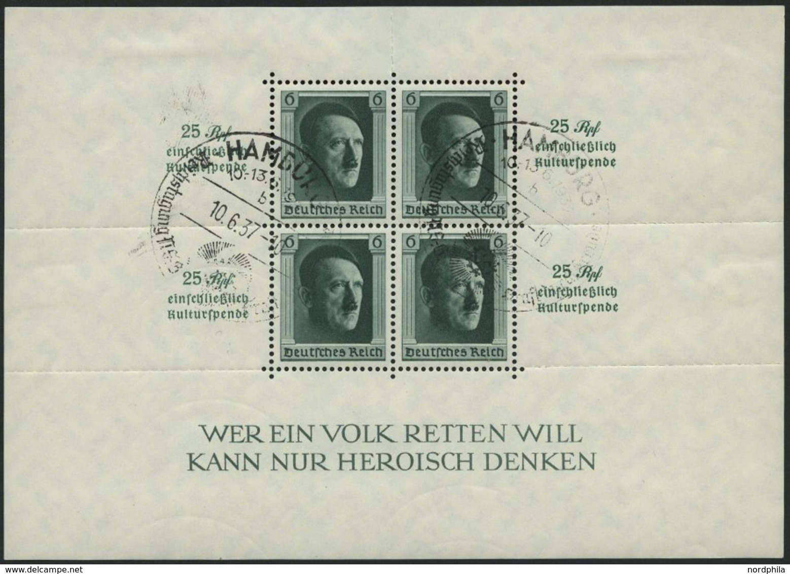 Dt. Reich Bl. 9 O, 1937, Block Kulturspende, Sonderstempel, Pracht, Mi. 90.- - Other & Unclassified