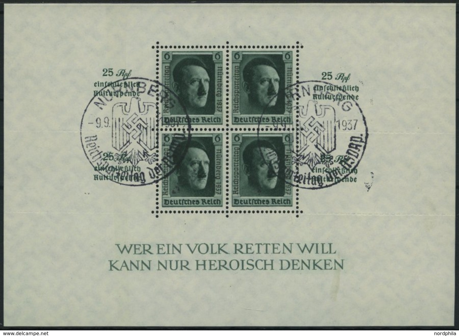 Dt. Reich Bl. 11 O, 1937, Block Reichsparteitag, Sonderstempel, Pracht, Mi. 60.- - Andere & Zonder Classificatie