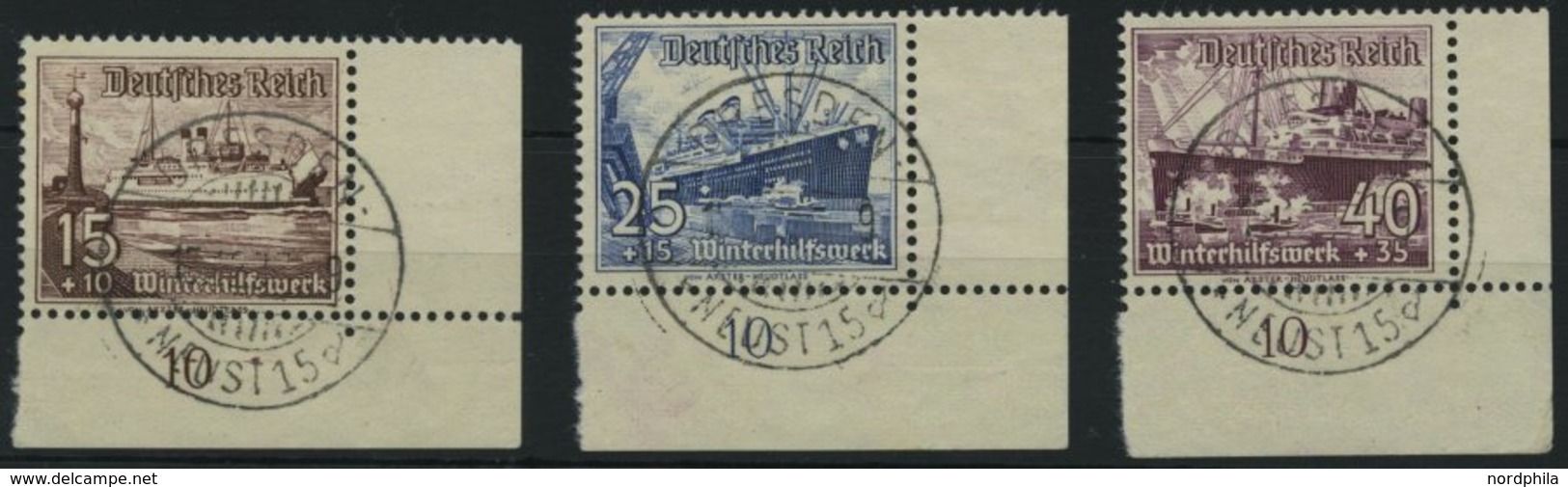 Dt. Reich 657-59 O, 1937, 15 - 40 Pf. Schiffe, Je Aus Der Rechten Unteren Bogenecke, 3 Prachtwerte - Other & Unclassified
