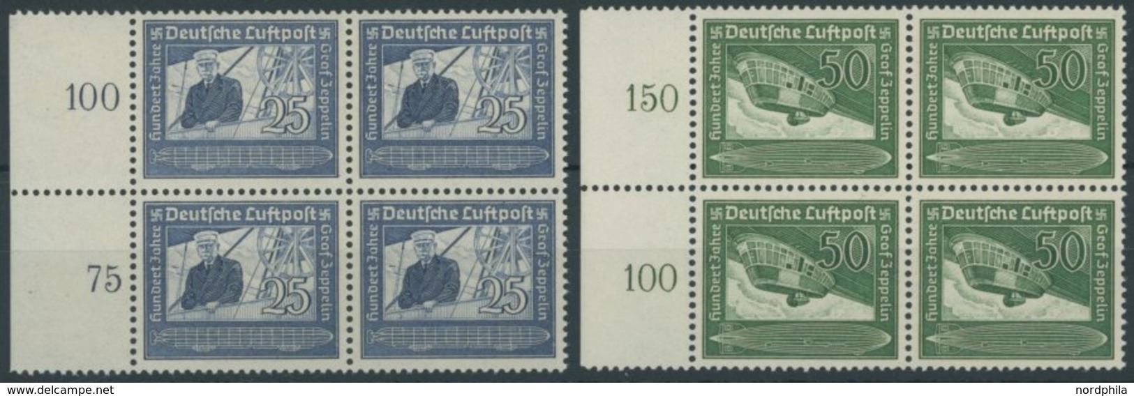 Dt. Reich 669/70 VB **, 1935, Graf Zeppelin In Randviererblocks, Postfrisch, Pracht, Mi. 220.- - Other & Unclassified