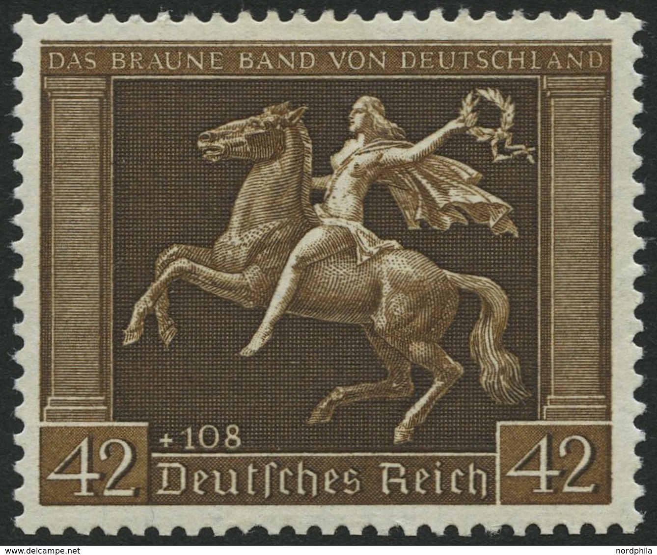 Dt. Reich 671y **, 1938, 42 Pf. Braunes Band, Waagerechte Gummiriffelung, Pracht, Mi. 150.- - Other & Unclassified