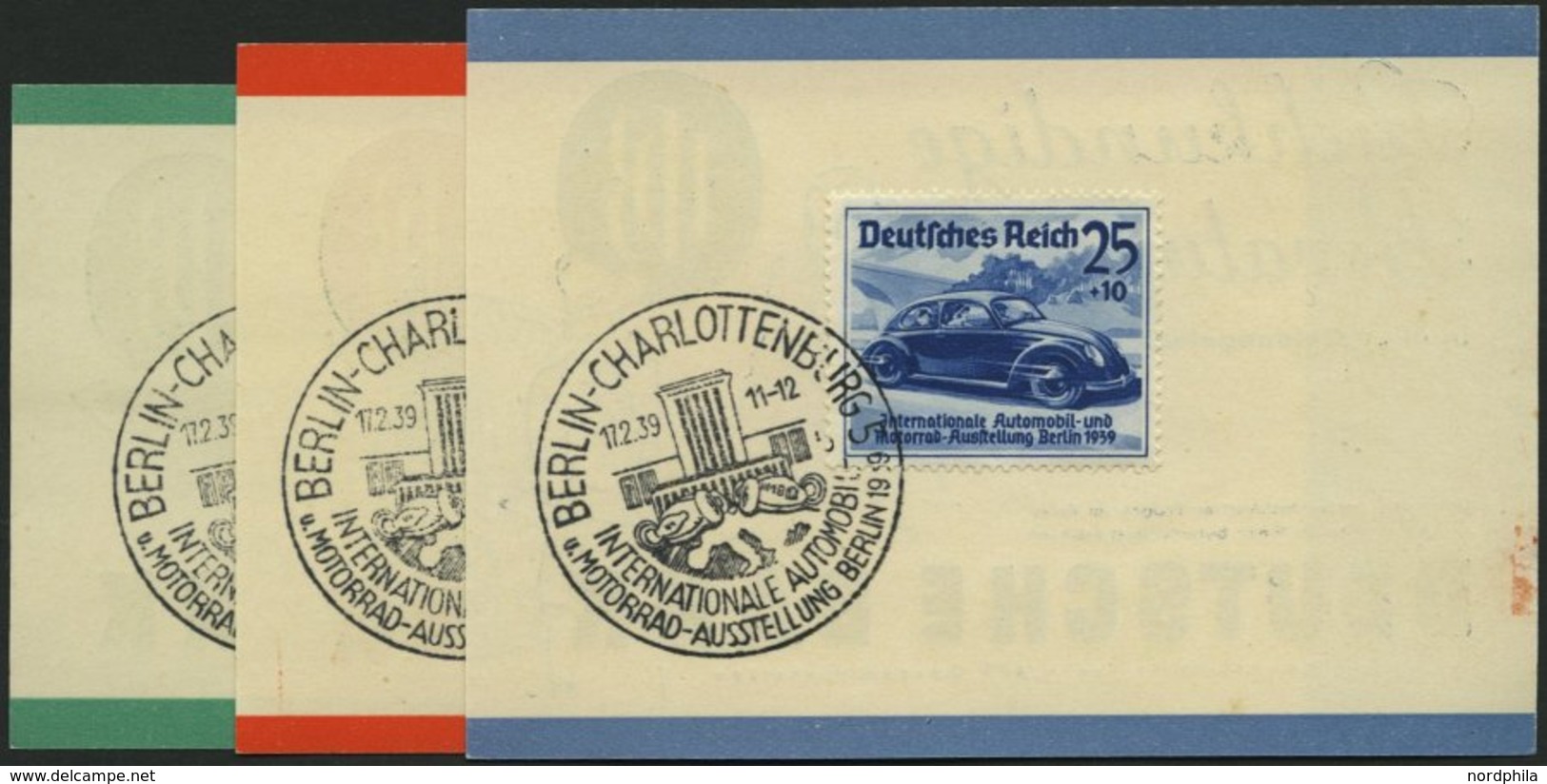Dt. Reich 686-88 BrfStk, 1939, Automobilausstellung Mit Ersttags-Sonderstempel Auf 3 Kleinen Werbekarten Der Deutschen B - Other & Unclassified