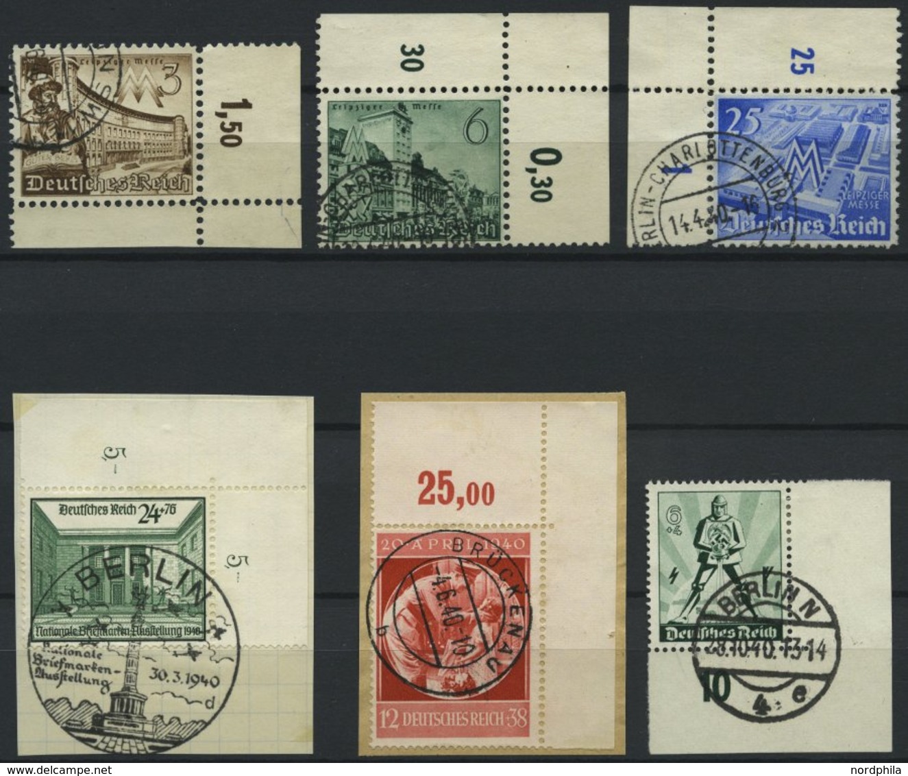 Dt. Reich 739/40,42-45 O,BrfStk , 1939/40, 6 Bogenecken, Pracht - Other & Unclassified