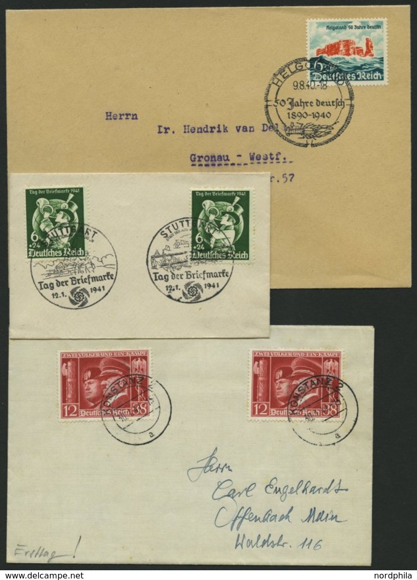 Dt. Reich 750,762/3 BRIEF, 1940/1, Helgoland, Tag Der Briefmarke, Deutsch-italienische Waffenbrüderschaft, 3 Belege Mit  - Other & Unclassified