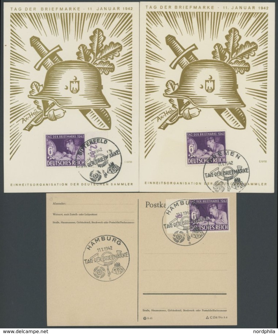 Dt. Reich 811 BRIEF, 1942, 6 Pf. Tag Der Briefmarke, 3 Ersttagsbelege Mit Verschiedenen Sonderstempeln, Pracht - Other & Unclassified