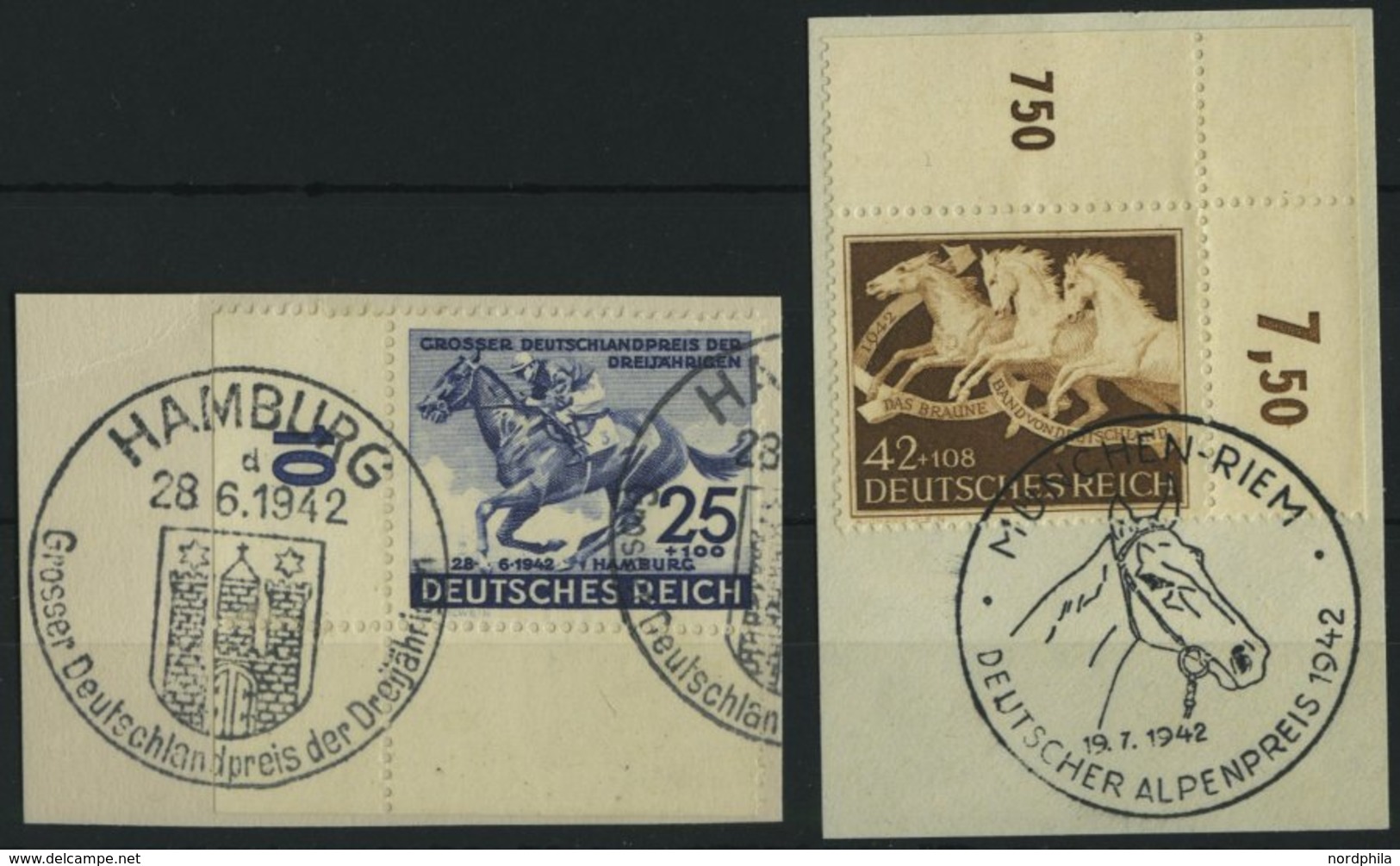 Dt. Reich 814/5 BrfStk, 1942, 25 Pf. Deutsches Derby Und 42 Pf. Braunes Band, 2 Bogenecken Mit Sonderstempel, Auf Pracht - Other & Unclassified