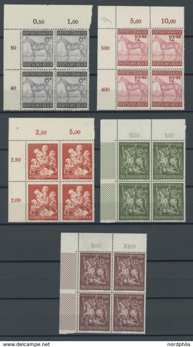 Dt. Reich 850-61 VB **, 1943, 6 Postfrische Sätze In Eckrandviererblocks, Pracht - Other & Unclassified