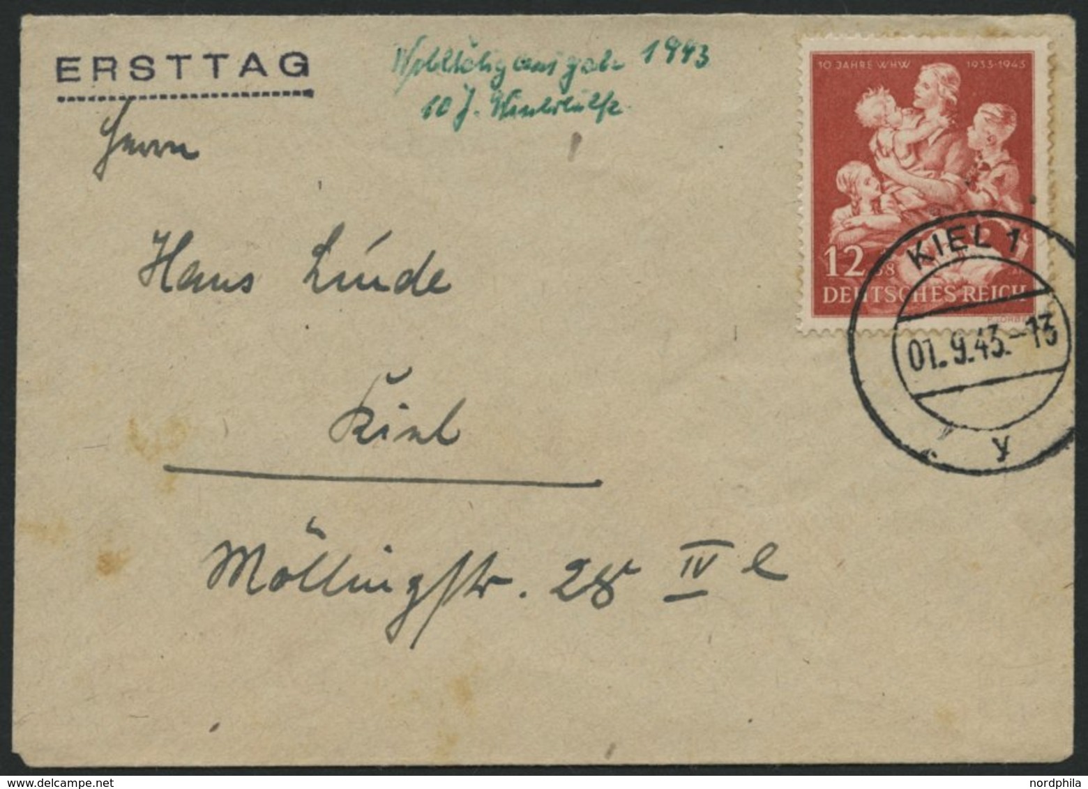 Dt. Reich 859 BRIEF, 1943, 12 Pf. W.H.W Auf FDC, Feinst (Marke Leimfleckig) - Other & Unclassified