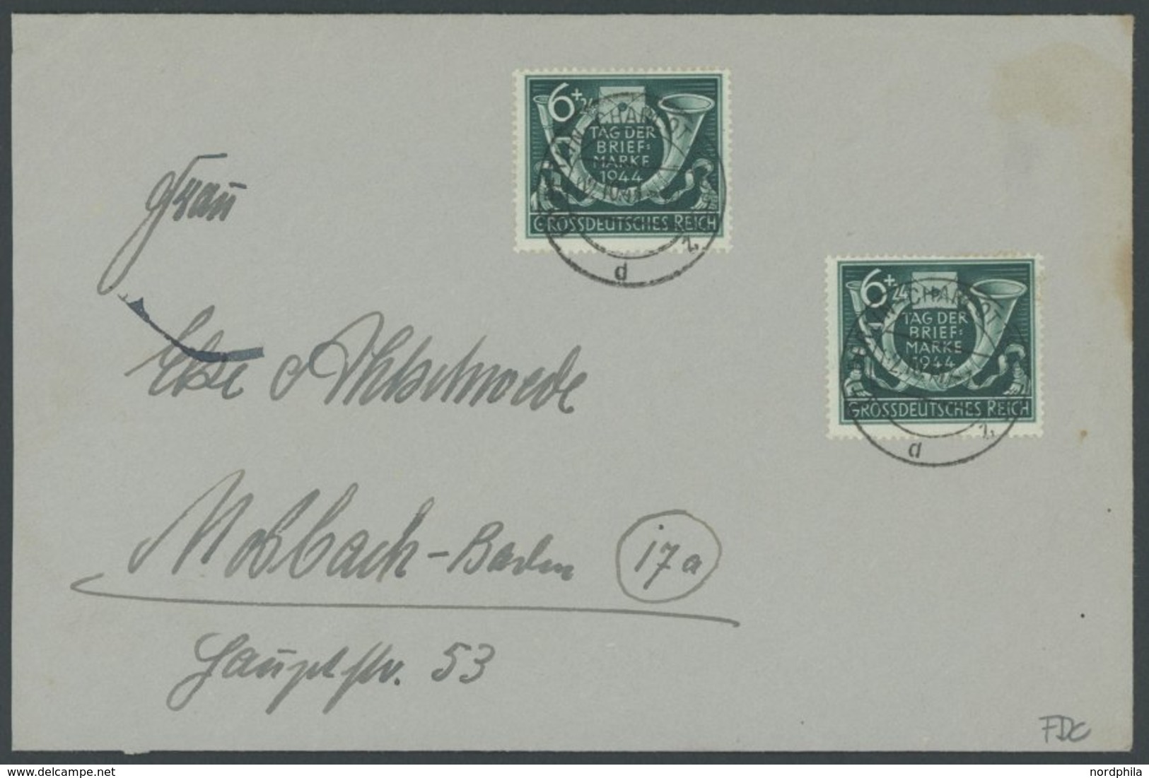 Dt. Reich 904 BRIEF, 1944, 6 Pf. Tag Der Briefmarke, 2x Als Mehrfachfrankatur Auf FDC, Feinst (etwas Fleckig) - Andere & Zonder Classificatie
