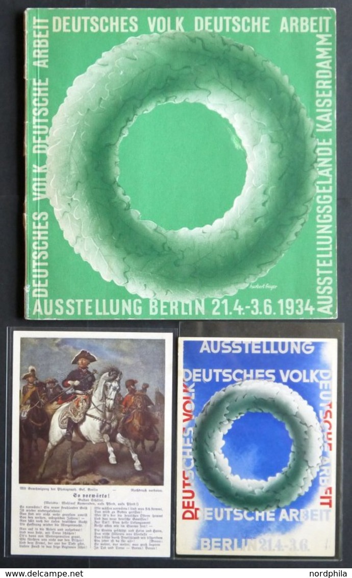 Dt. Reich 1934, Ausstellungskatalog Deutsches Volk - Deutsche Arbeit Vom 21.4.-3.6.1934, Dazu 2 Farbige Ansichtskarten,  - Other & Unclassified