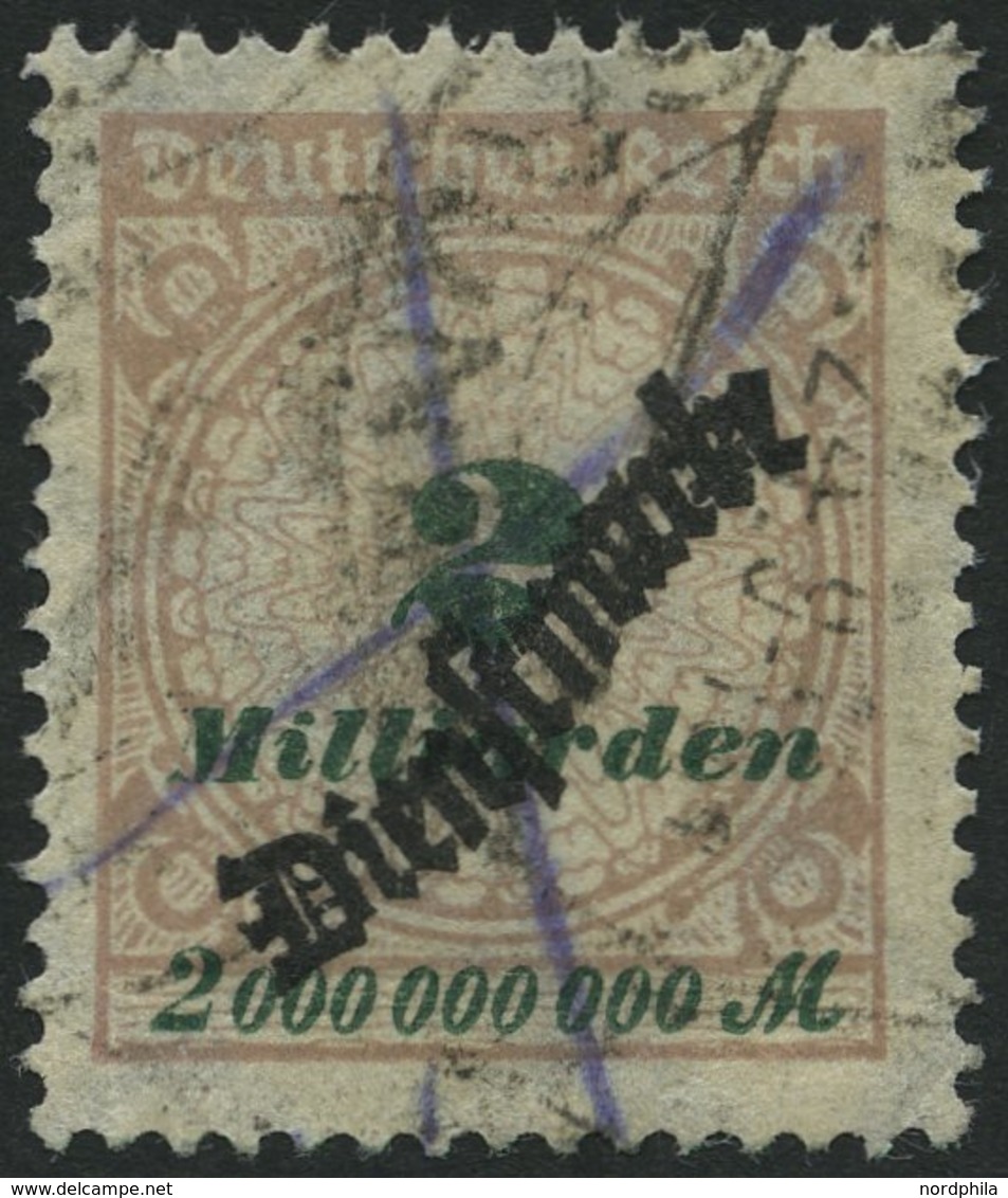 DIENSTMARKEN D 84 O, 1923, 2 Mrd. M. Mattsiena/schwarzgrün, Zusätzliche Federzugentwertung, Feinst, Gepr. Dr. Oechsner ( - Dienstzegels