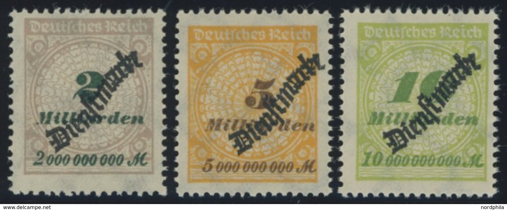 DIENSTMARKEN D 84-86 HT **, 1923, 2 Mrd. M. - 10 Mrd. M., Korbdeckel Gesprungen, Postfrisch, 3 Prachtwerte, Mi. 74.50 - Officials