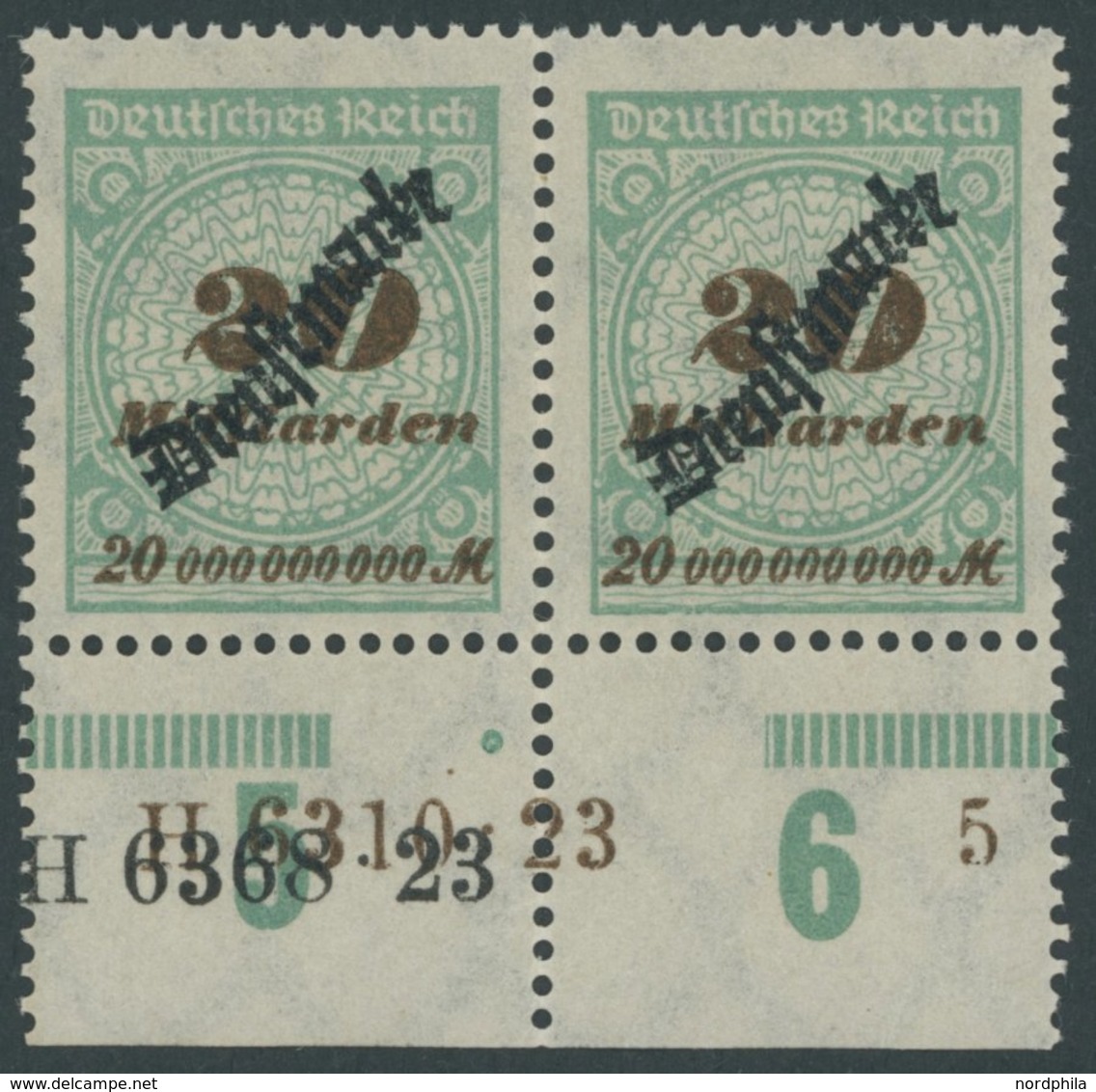 DIENSTMARKEN D 87 HAN **, 1923, 20 Mrd. M. Opalgrün/schwärzlichockerbraun Mit HAN, Postfrisch, Pracht, Mi. 300.- - Servizio