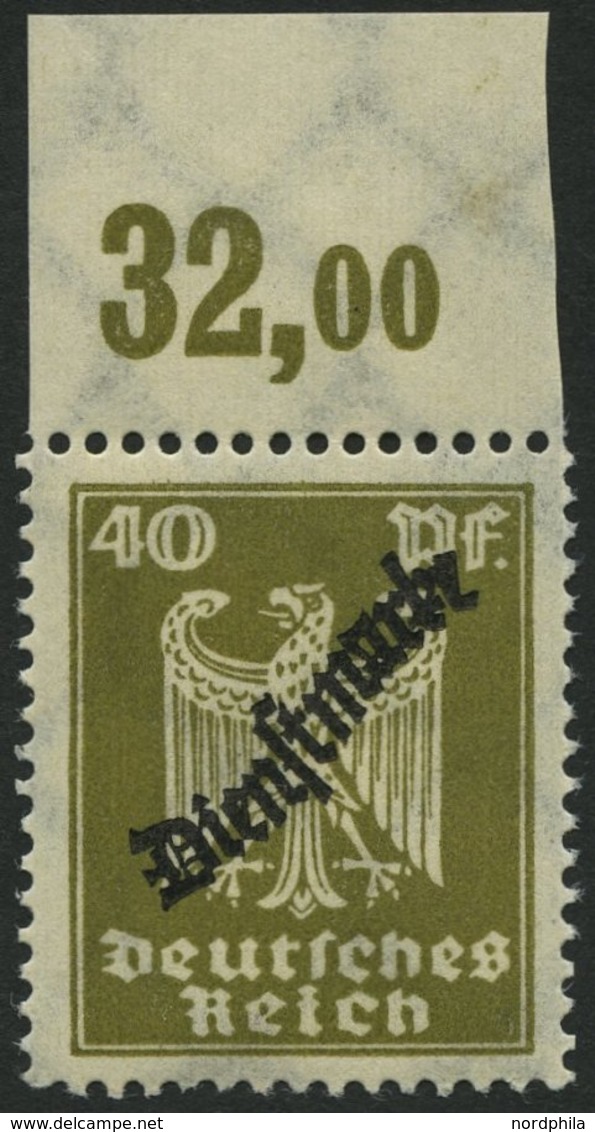DIENSTMARKEN D 110POR **, 1924, 40 Pf. Braunoliv, Plattendruck, Oberrandstück, Normale Zähnung, Pracht, Mi. 60.- - Servizio
