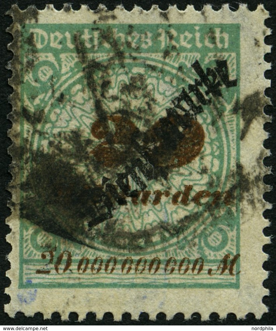 DIENSTMARKEN D 87 O, 1923, 20 Mrd. M. Opalgrün, Fetter Stempel, Feinst, Gepr. Peschl, Mi. 200.- - Dienstzegels