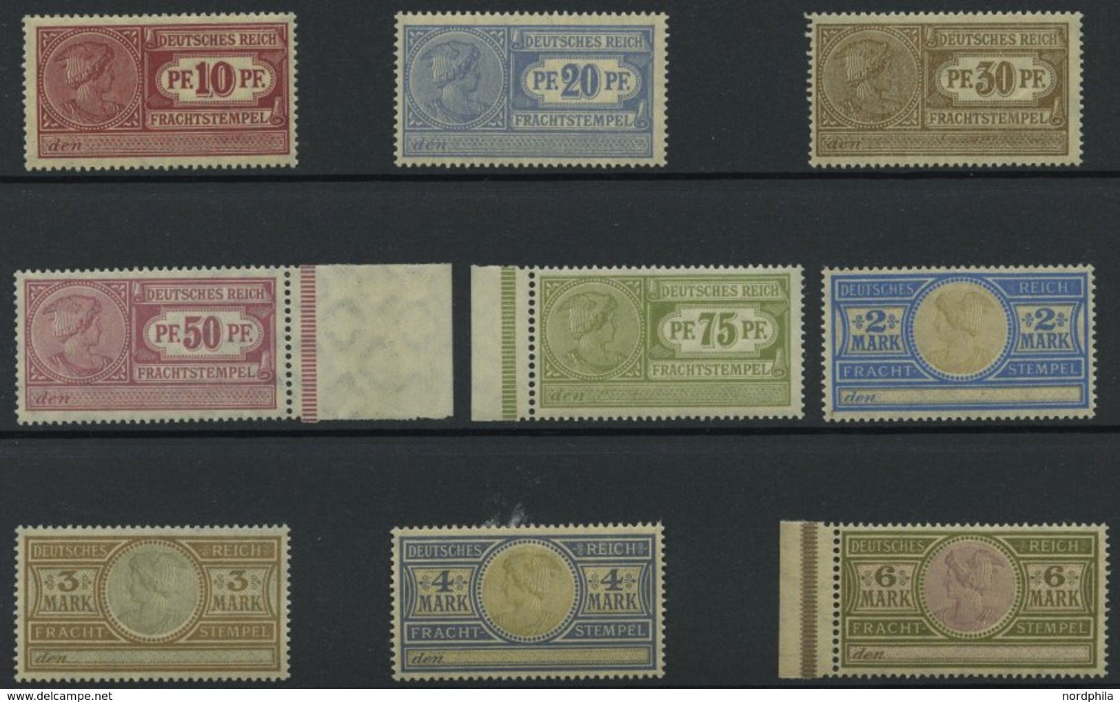 DIENSTMARKEN **, 1906, 10 Pf. - 6 Mk. Frachtstempelmarken, Wz. Kreuzblüten, 9 Werte Postfrisch, Pracht - Officials