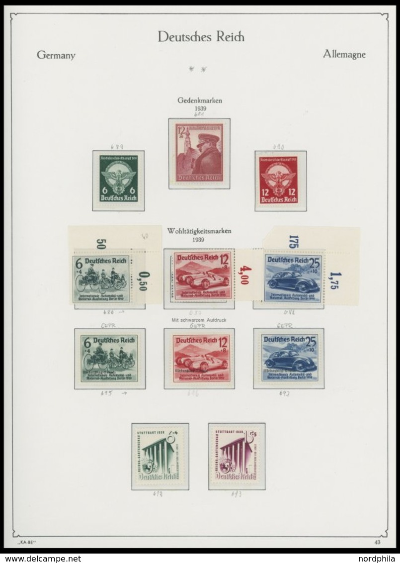 SAMMLUNGEN 565-910 **, 1935-45, Postfrische, In Den Hauptnummern Komplette Sammlung Dt. Reich Im KA-BE Album, Jedoch Ohn - Usati