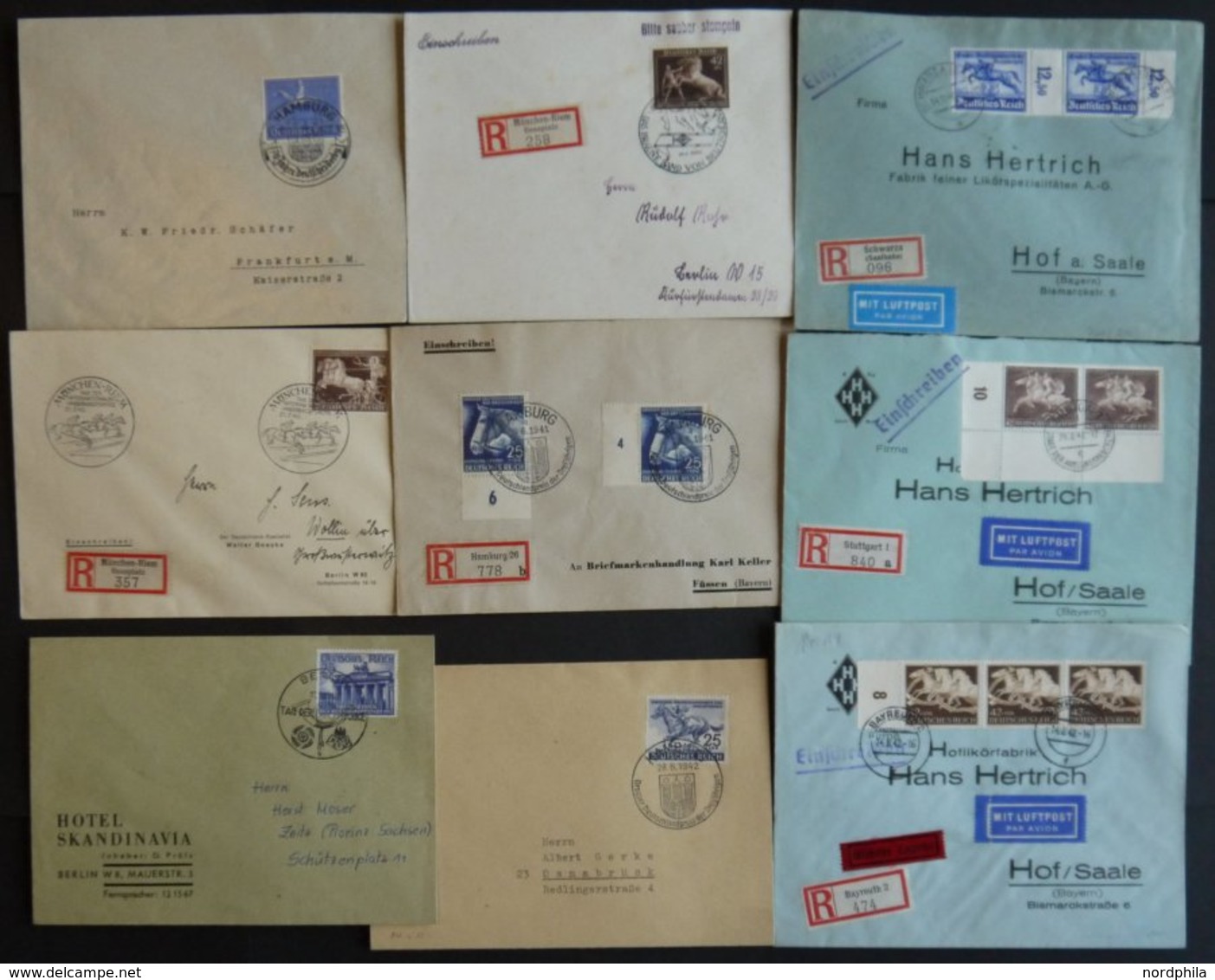 LOTS Aus 698-815 BRIEF, 1939-41, 9 Verschiedene Belege Blaues Und Braunes Band Mit Einzel- Und Mehrfachfrankaturen, Prac - Used Stamps