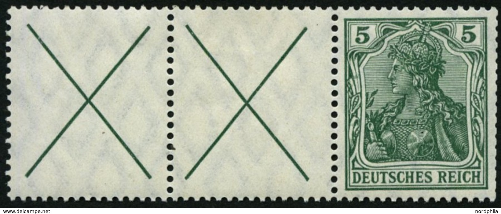 ZUSAMMENDRUCKE W 1.2 *, 1912, Germania X + X + 5, Falzrest, Heftchenzähnung, Pracht, Mi. 330.- - Se-Tenant