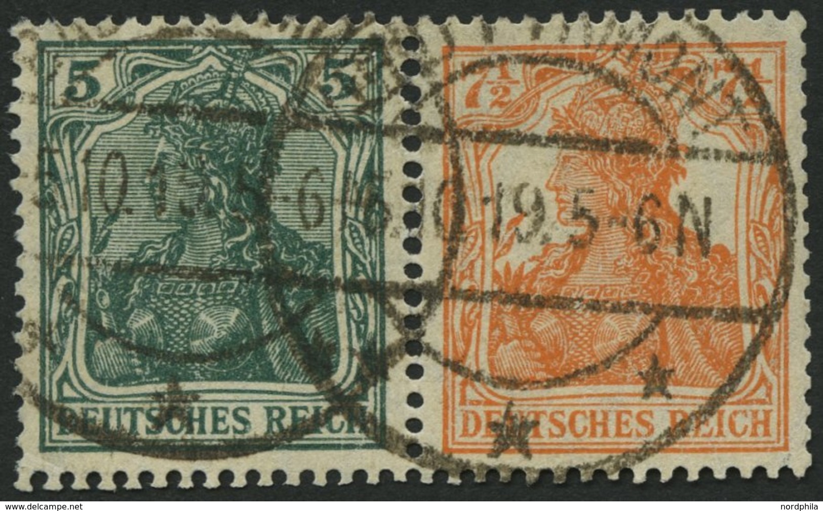 ZUSAMMENDRUCKE W 5ab O, 1919, Germania 5 + 71/2, Pracht, Mi. 70.- - Se-Tenant