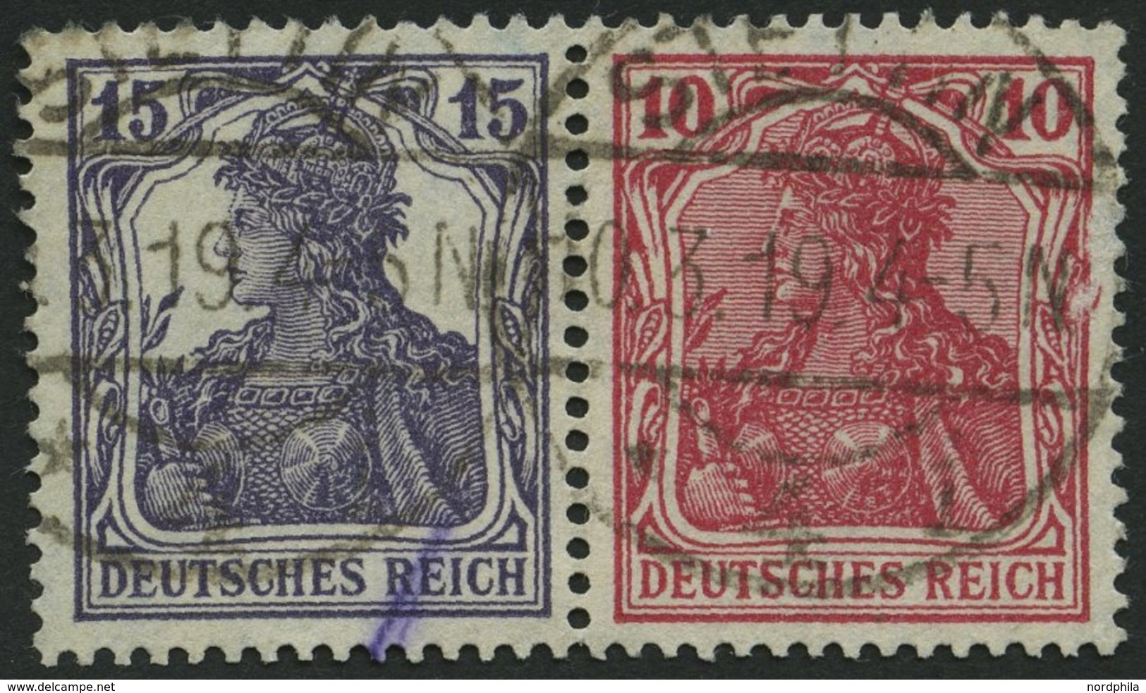 ZUSAMMENDRUCKE W 13aa O, 1918, Germania 15 + 10, Feinst, Mi. 250.- - Se-Tenant