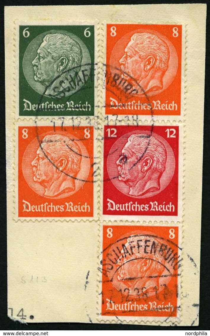ZUSAMMENDRUCKE S 113 BrfStk, 1933, Hindenburg 8 + 12 + 8 Mit Zusatzfrankatur Auf Briefstück, Pracht, Mi. 120.- - Se-Tenant