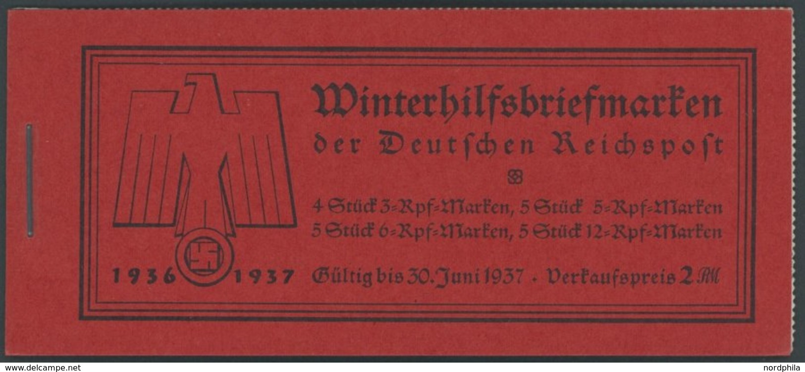 ZUSAMMENDRUCKE MH 43.3.4 **, 1936, Markenheftchen W.H.W., Klammer 19 Mm, Unbedruckt + Passerkreuz/-strich Unten, Pracht, - Se-Tenant