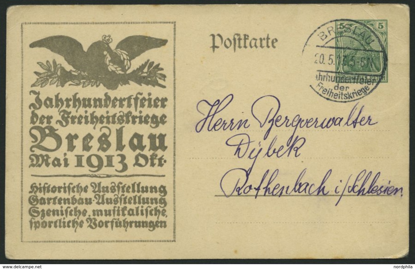 GANZSACHEN PP 27C151/01 BRIEF, Privatpost: 1913, 5 Pf. Germania Jahrhundertfeier Der Freiheitskriege, Ausstellungsplakat - Andere & Zonder Classificatie