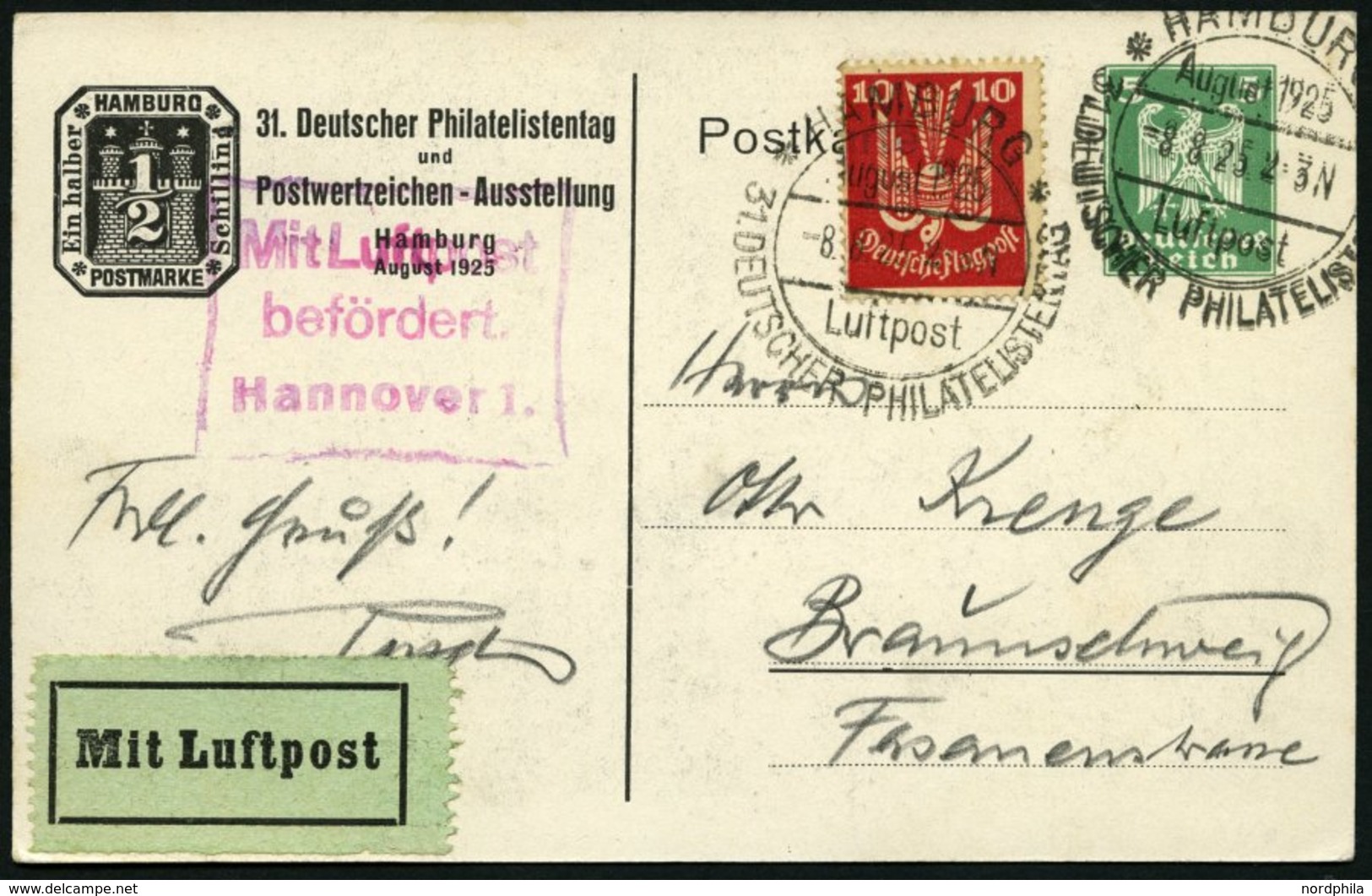 GANZSACHEN PP 81C8/05 BRIEF, Privatpost: 1925, 31. Deutscher Philatelistentag Und Postwertzeichen-Ausstellung, 1/4 Sh.,  - Altri & Non Classificati